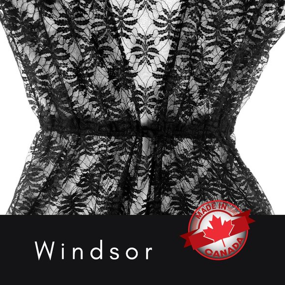 Windsor Made in Canada Black Lace cap split sleeve midi jacket / Lace jacket 16 - Picture 3 of 5